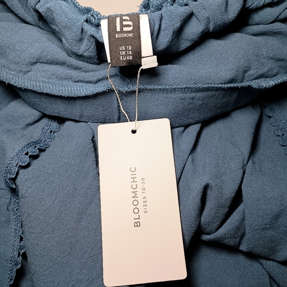 BloomChic Blue Wrap Split Wide-Leg Pants | Elastic Waist | Size 10 - Picture 9 of 9